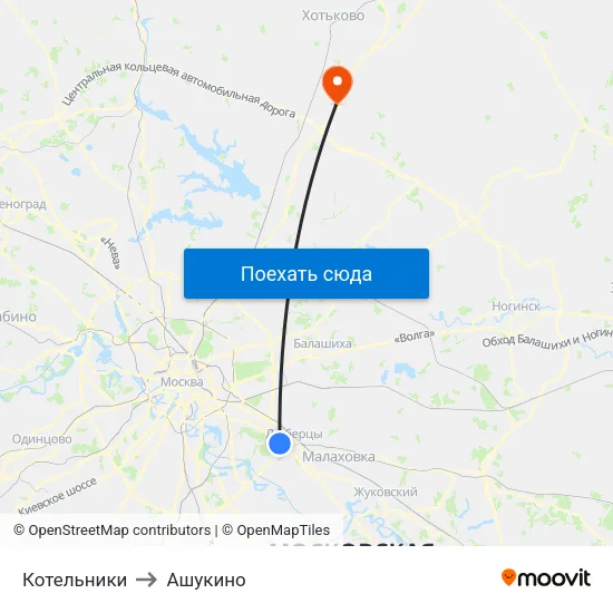Котельники to Ашукино map