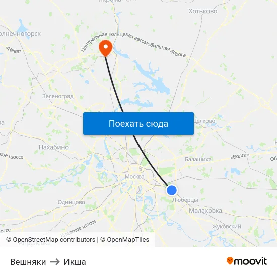 Вешняки to Икша map