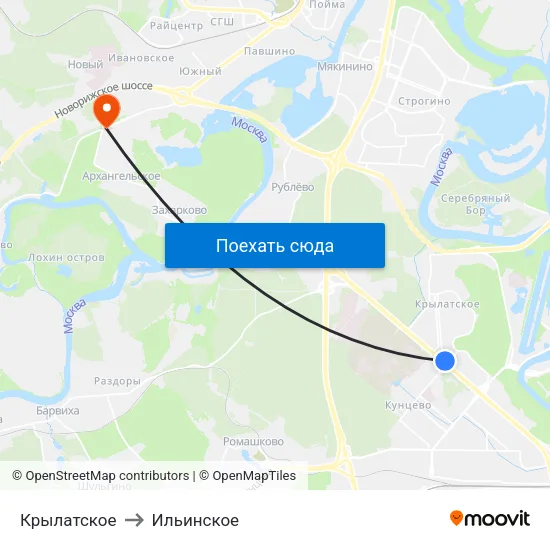 Крылатское to Ильинское map