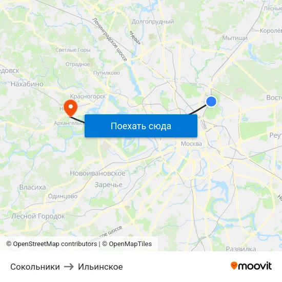 Сокольники to Ильинское map