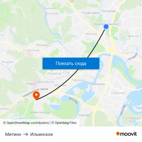 Митино to Ильинское map