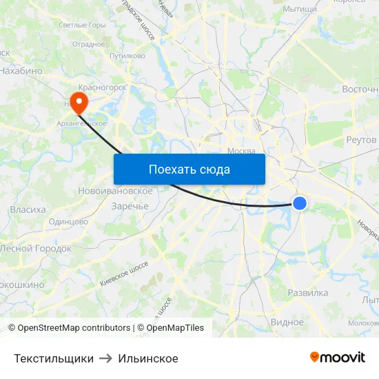 Текстильщики to Ильинское map
