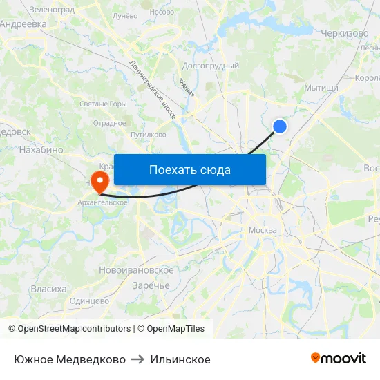 Южное Медведково to Ильинское map