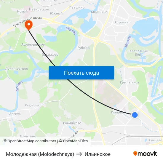 Молодежная (Molodezhnaya) to Ильинское map