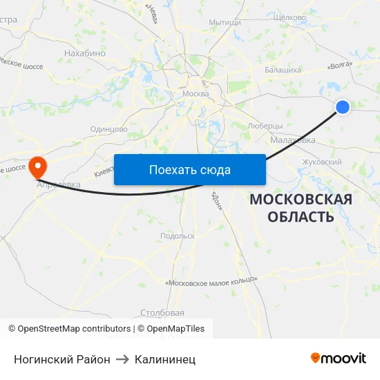Ногинский Район to Калининец map