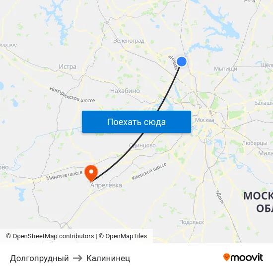 Долгопрудный to Калининец map