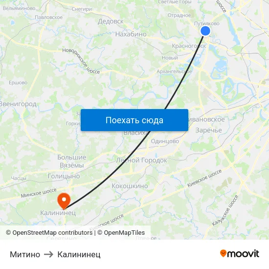 Митино to Калининец map