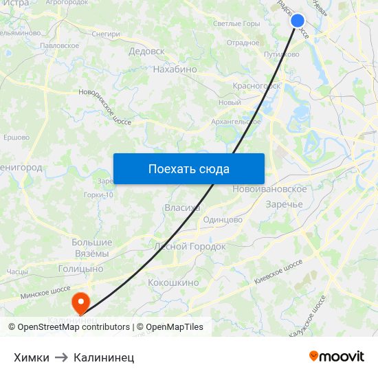 Химки to Калининец map
