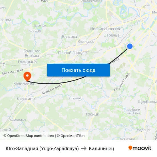 Юго-Западная (Yugo-Zapadnaya) to Калининец map