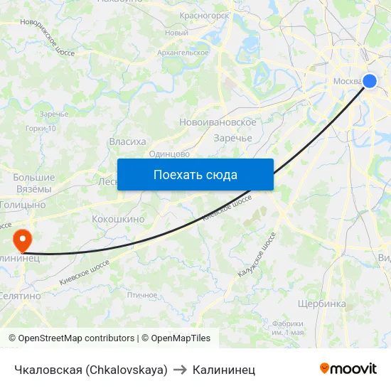 Чкаловская (Chkalovskaya) to Калининец map