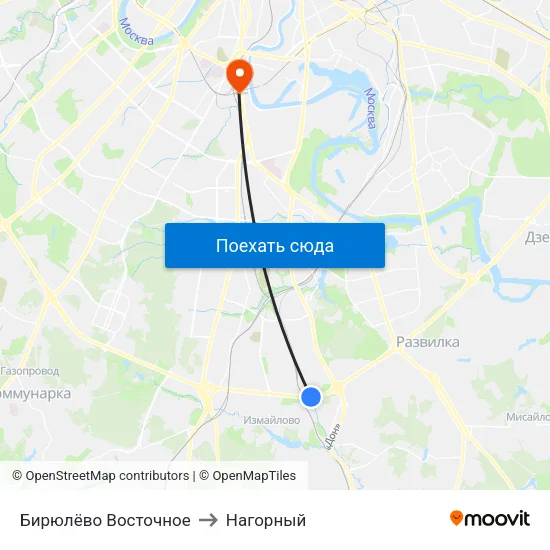 Бирюлёво Восточное to Нагорный map