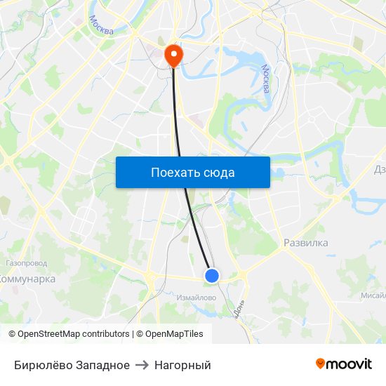 Бирюлёво Западное to Нагорный map