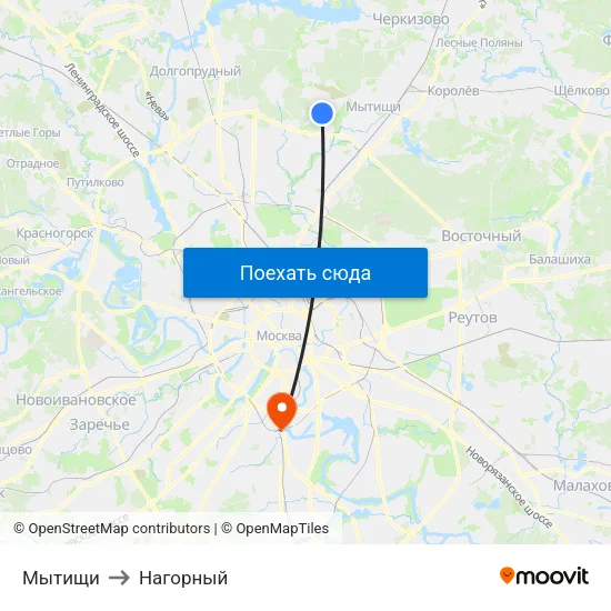 Мытищи to Нагорный map