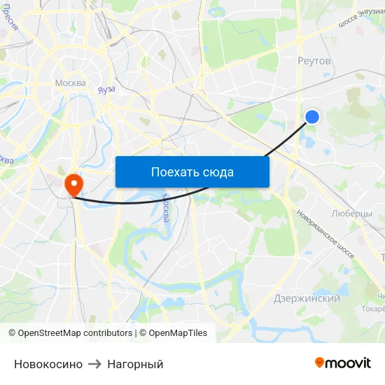 Новокосино to Нагорный map