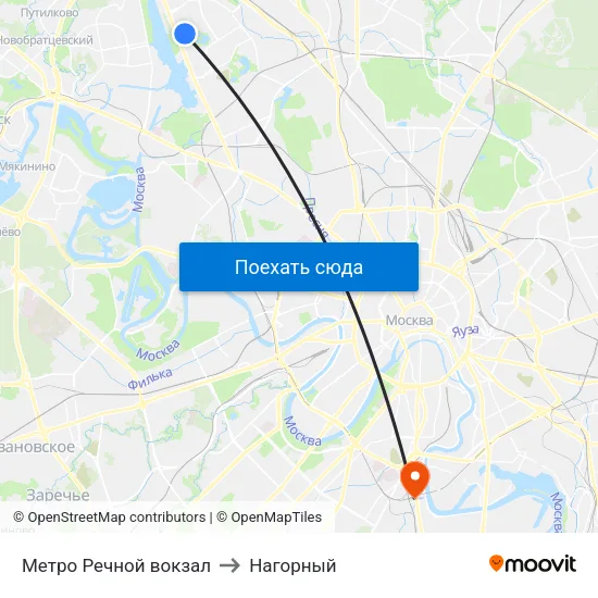 Метро Речной вокзал to Нагорный map