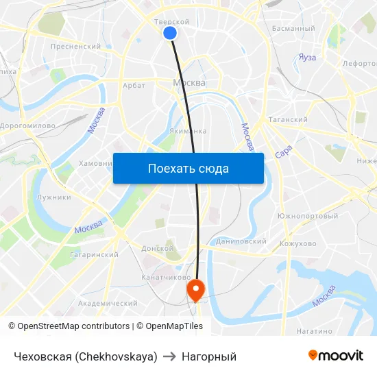 Чеховская (Chekhovskaya) to Нагорный map