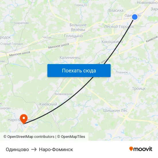Одинцово to Наро-Фоминск map