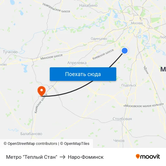 Метро "Теплый Стан" to Наро-Фоминск map