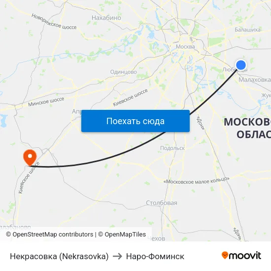 Некрасовка (Nekrasovka) to Наро-Фоминск map