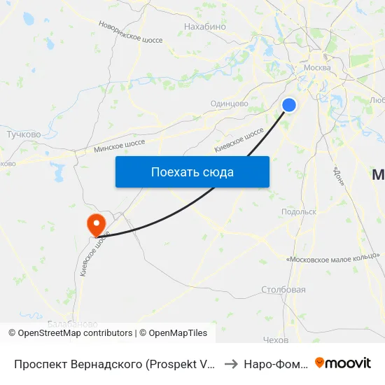 Проспект Вернадского (Prospekt Vernadskogo) to Наро-Фоминск map