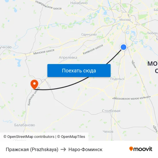 Пражская (Prazhskaya) to Наро-Фоминск map