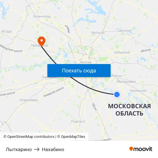 Лыткарино to Нахабино map