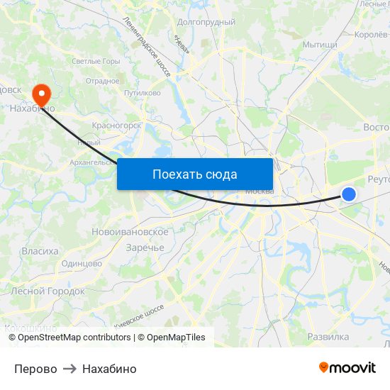 Перово to Нахабино map