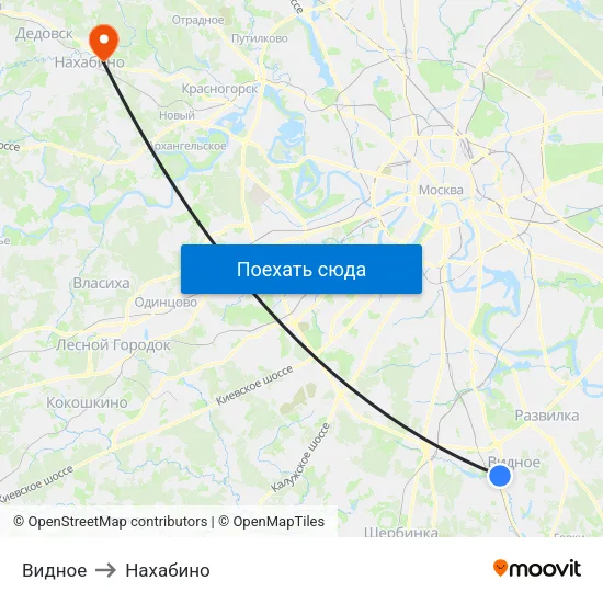 Видное to Нахабино map