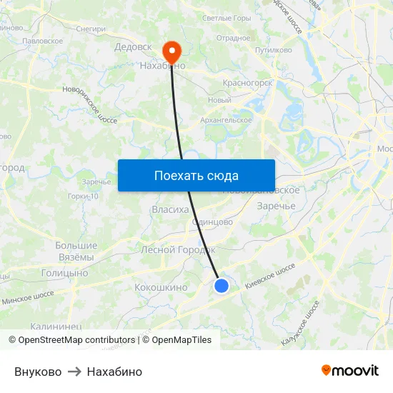 Внуково to Нахабино map