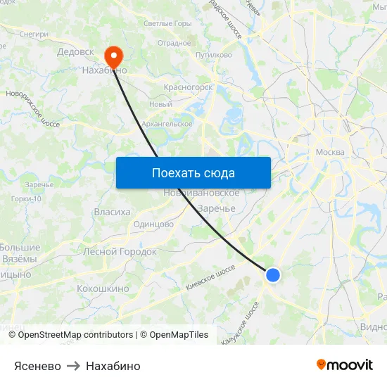 Ясенево to Нахабино map