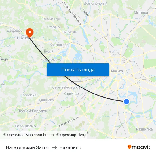 Нагатинский Затон to Нахабино map
