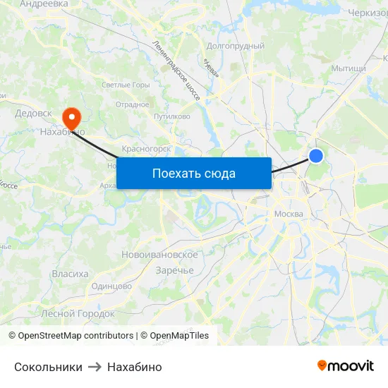 Сокольники to Нахабино map