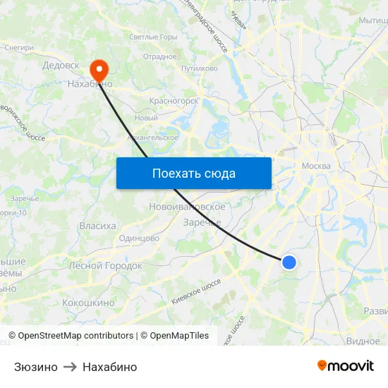 Зюзино to Нахабино map