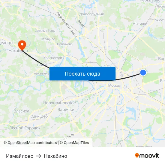 Измайлово to Нахабино map