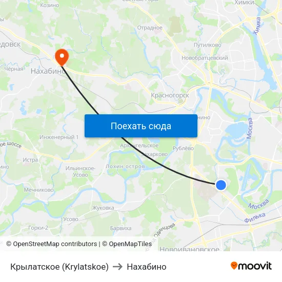 Крылатское (Krylatskoe) to Нахабино map