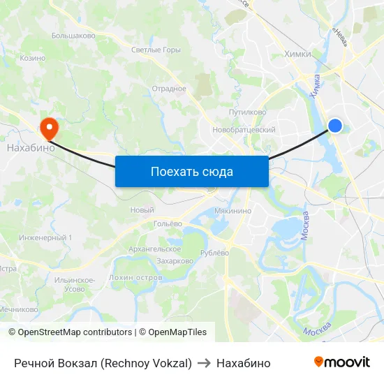 Речной Вокзал (Rechnoy Vokzal) to Нахабино map