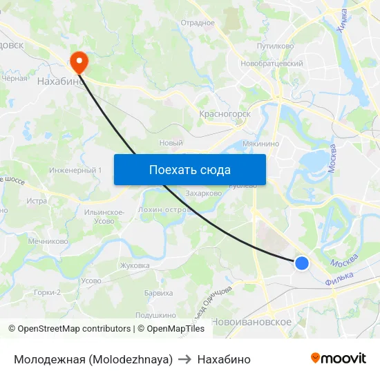 Молодежная (Molodezhnaya) to Нахабино map