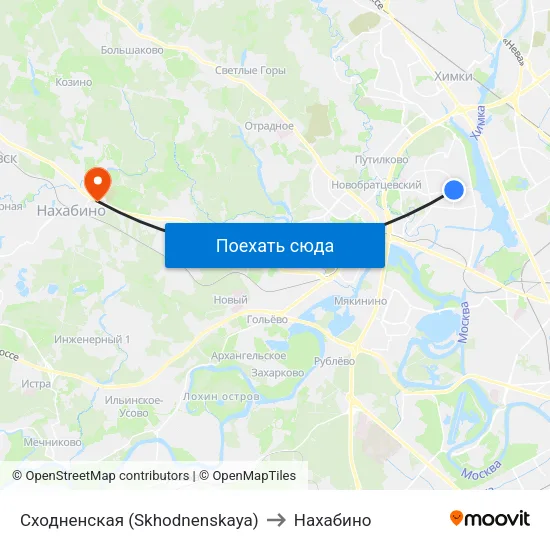 Сходненская (Skhodnenskaya) to Нахабино map