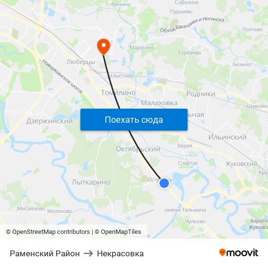 Раменский Район to Некрасовка map