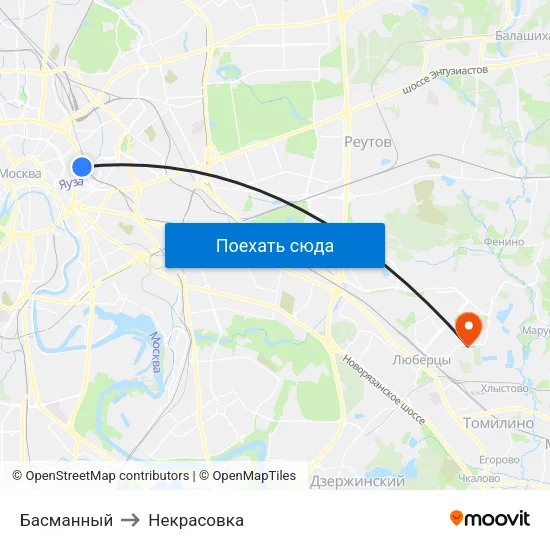 Басманный to Некрасовка map