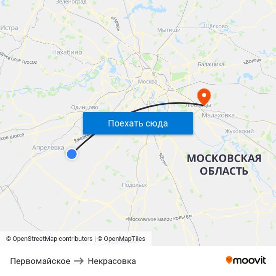 Первомайское to Некрасовка map