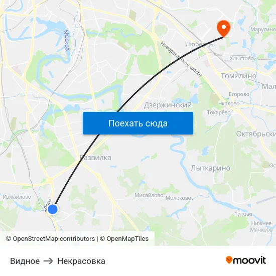 Видное to Некрасовка map