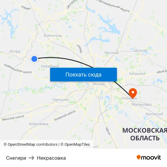 Снегири to Некрасовка map