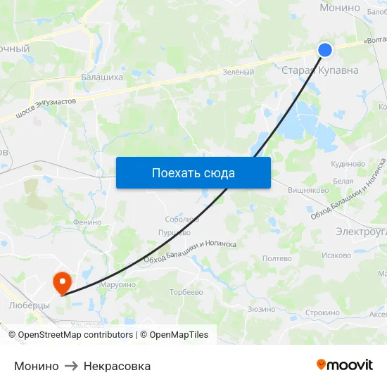 Монино to Некрасовка map