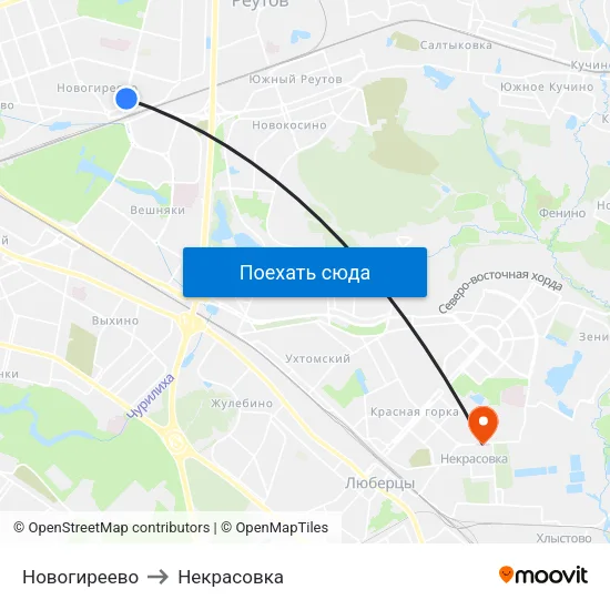Новогиреево to Некрасовка map