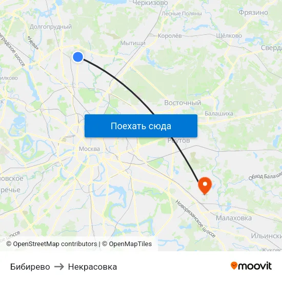 Бибирево to Некрасовка map