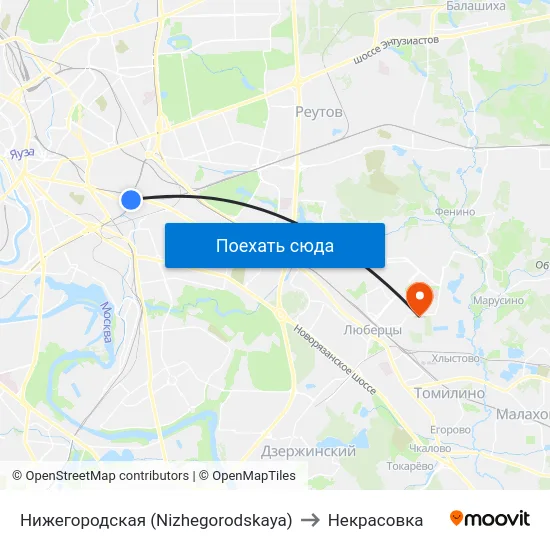 Нижегородская (Nizhegorodskaya) to Некрасовка map