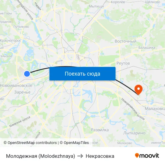 Молодежная (Molodezhnaya) to Некрасовка map