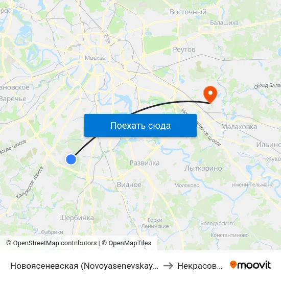 Новоясеневская (Novoyasenevskaya) to Некрасовка map