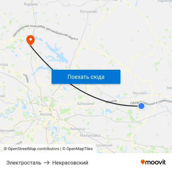 Электросталь to Некрасовский map